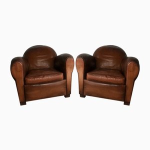 Vinyage Club Chairs in Leather, 1940s, Set of 2