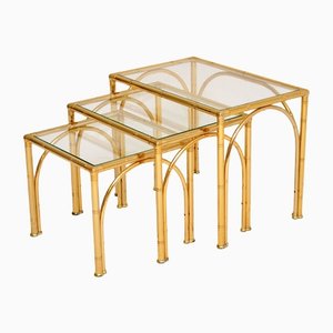 Vintage Brass and Faux Bamboo Nesting Tables, Set of 3