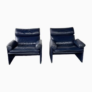 Blue Leather Armchair by Giovanni Offredi