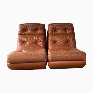 Low Cognac Leather Sofas, 1970s, Set of 2
