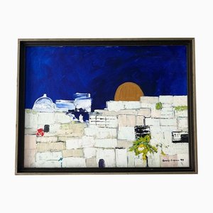 Landscape Painting of Santorini, Oil on Canvas, Framed