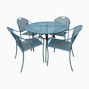 Baby Blue Metal Garden Table and Chairs, 1970s, Set of 5