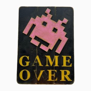 Wooden Space Invaders Game Over Sign