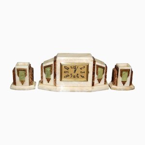 Pendolo Art Déco in onice e bronzo dorato, anni '30, set di 3
