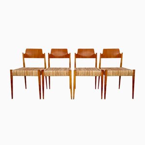 German Beech and Wicker SE 119 Dining Chairs by Egon Eiermann for Wilde + Spieth, 1950s, Set of 4