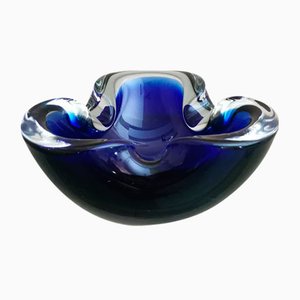 Italian Blue Submerged Murano Glass Ashtray by Flavio Poli, 1970s
