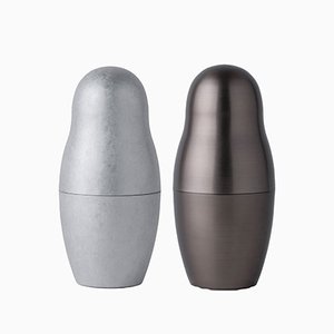 Bronze & Stone Matrioska Shakers by Lara Caffi for KnIndustrie, Set of 2