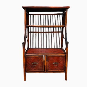 Bamboo Bookcase with Drawers Rattan, 1950s