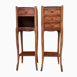 Louis XV French Walnut Bedside Tables with Marquetry, Set of 2