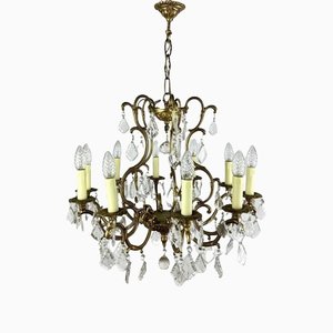 Forged Gilt Bronze & Crystal French Chandelier, 1960s