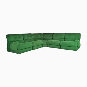 Sofá modular vintage angular de tela verde. Juego de 5