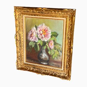 Still Life with Flowers, 20th Century, Oil on Cardboard, Framed