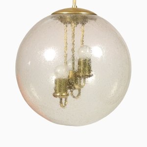 Large Ball Lamp in Ice Glass and Brass from Saku, 1970s