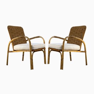 Bamboo and Wicker Armchairs by Adrien Audoux & Frida Minet, France, 1950s, Set of 2
