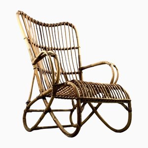 Bamboo and Wicker Armchair, France, 1950s