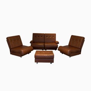 Leather Modular Sofa Set, 1970s, Set of 5