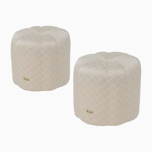 Set of Vintage White Salon Poufs by Alain Delon for Maison Jansen