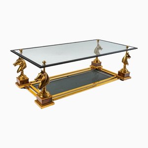 Mesa de centro con forma de caballo de vidrio y bronce dorado, siglo XX de Maison Charles