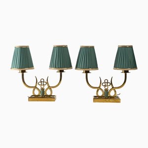 Art Deco Table Lamps in Brass and Lacquer by Jules Leleu for Maison Leleu, Set of 2
