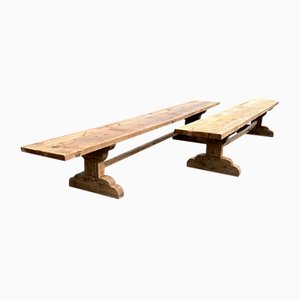 Rustic Oak Dining Benches, Set of 2