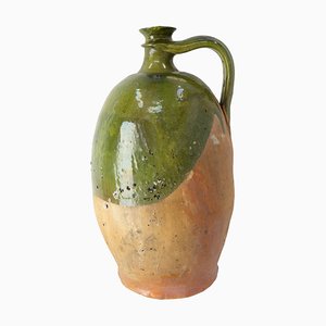 Vaso da olio provenzale in terracotta con smalto verde, XIX secolo