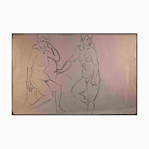 Unknown, Nudes, Original Pencil Drawing on Paper, Mid-20th Century