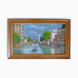 Gerard Diepeveen, Holland's Canal Face with Figs, Fin 20th Century, Huile sur Panneau, Encadrée
