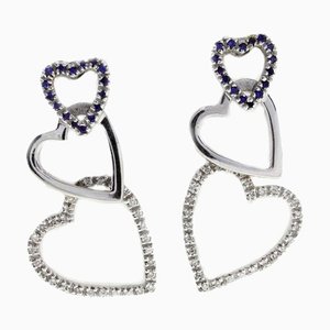 18 Karat White Gold Hearts Earrings, Set of 2