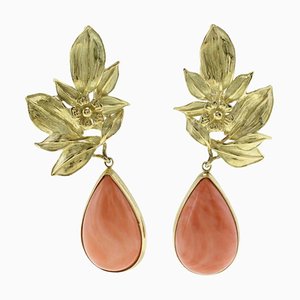 18k Yellow Gold Leaves Drop Movable Earrings, Set of 2