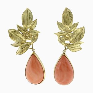 Aretes móviles con hojas de oro amarillo de 18 k. Juego de 2