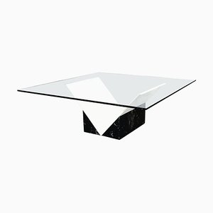 Mesa de centro italiana moderna de vidrio y mármol Marquinia negro, años 80