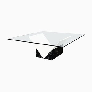 Modern Italian Glass and Black Marquinia Marble Coffee Table, 1980s