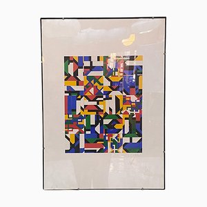 Artista italiano, Composición abstracta, Años 80, Pintura de collage, Enmarcado