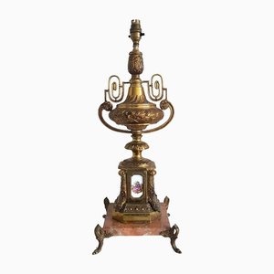 Large Vintage French Rococo Style Gilt Table Lamp on Marble Base