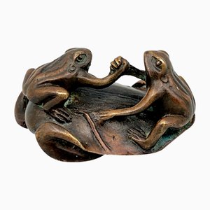 Patinierter Okimono Frosch aus Eisen, 1800er
