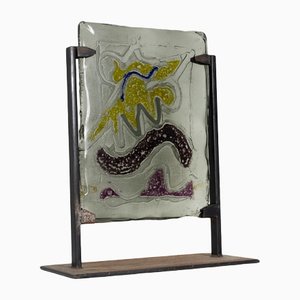 Plato decorativo de vidrio con base de metal de Paolo Valle