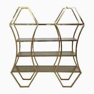 Shelf in Golden Brass and Smoked Glass