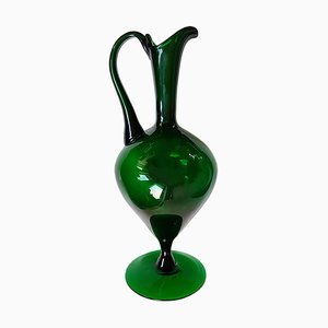 Empoli Verde Etruscan Glass Pitcher / Vase, 1940s