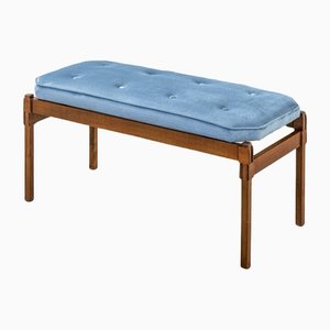Blue Bench with Wooden Structure and Fabric Pillow by Ico & Luisa Parisi, 1960s