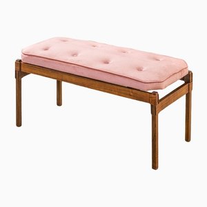 Pink Bench with Wooden Structure and Fabric Pillow by Ico & Luisa Parisi, 1960s