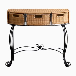 Wicker and Iron Console Table