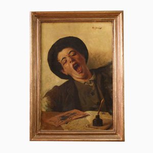 Luigi de Servi, The Yawn, 19th Century, Oil on Canvas, Framed