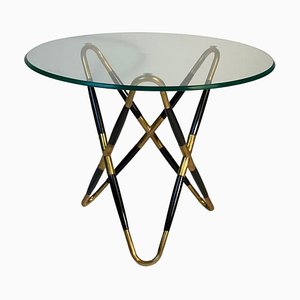 Mid-Century Italian Beveled Glass Top Round Serving Table from Cesare Lacca