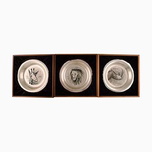 Annual Animal Plates in Sterling Silver by Bernard Buffet, 1975-77, Set of 3