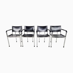 Vintage Chrome and Leather Dining Chairs Set of 4, 1980s