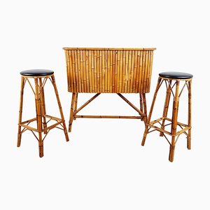 Mid-Century Bamboo Tiki Bar, 1960s, Set of 3