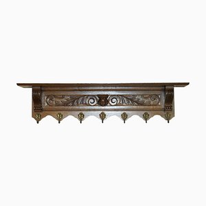 Dutch Heavily Carved Oak Wall Rack with Romantic Hooks