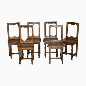 Antique Victorian English Oak Chapel Dining Chairs, Set of 6