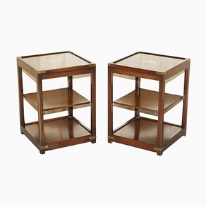 Mahogany Double Sided Campaign Side Tables by Kennedy Furniture for Harrods London, Set of 2