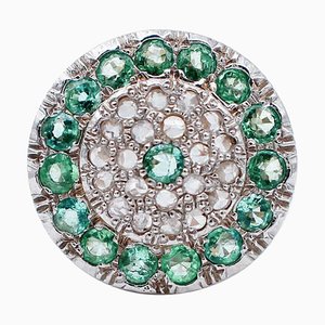 Ring aus 9 Karat Roségold und Silber mit Diamanten und Smaragden